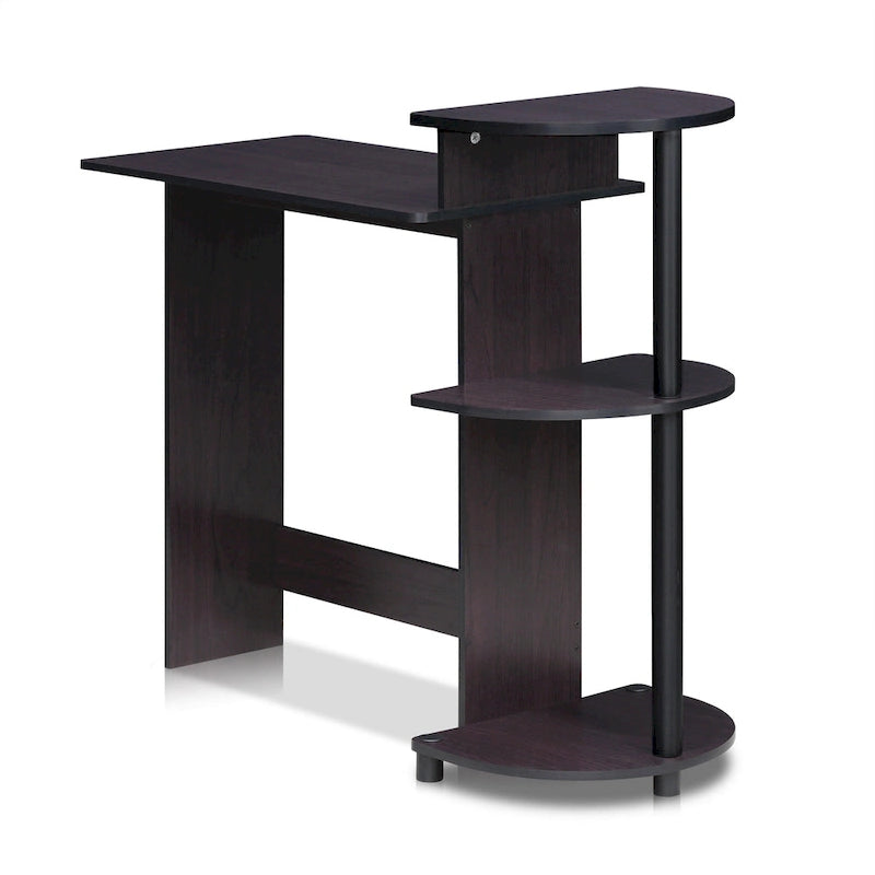 Bureau d'ordinateur compact en bois avec étagères – Expresso / Noir / Cerisier clair / Chêne français gris / Noyer foncé / Noyer Columbia / Americano
