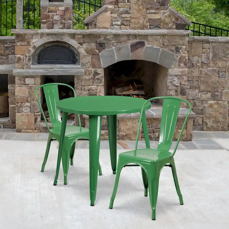 Ensemble bistrot 2 personnes en métal (1 table ronde et 2 chaises) – Noir / Bleu / Vert / Orange / Rouge / Argent / Blanc / Jaune – Intérieur/Extérieur