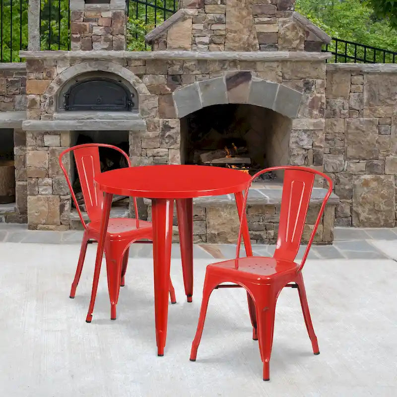 Ensemble bistrot 2 personnes en métal (1 table ronde et 2 chaises) – Noir / Bleu / Vert / Orange / Rouge / Argent / Blanc / Jaune – Intérieur/Extérieur