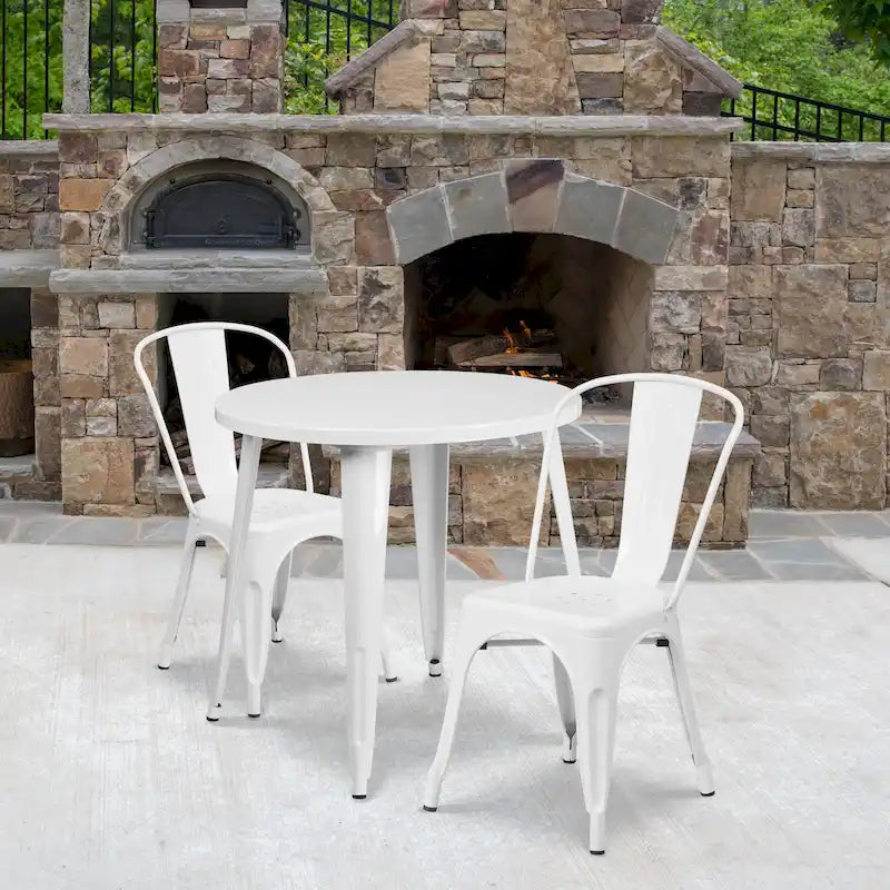 Ensemble bistrot 2 personnes en métal (1 table ronde et 2 chaises) – Noir / Bleu / Vert / Orange / Rouge / Argent / Blanc / Jaune – Intérieur/Extérieur