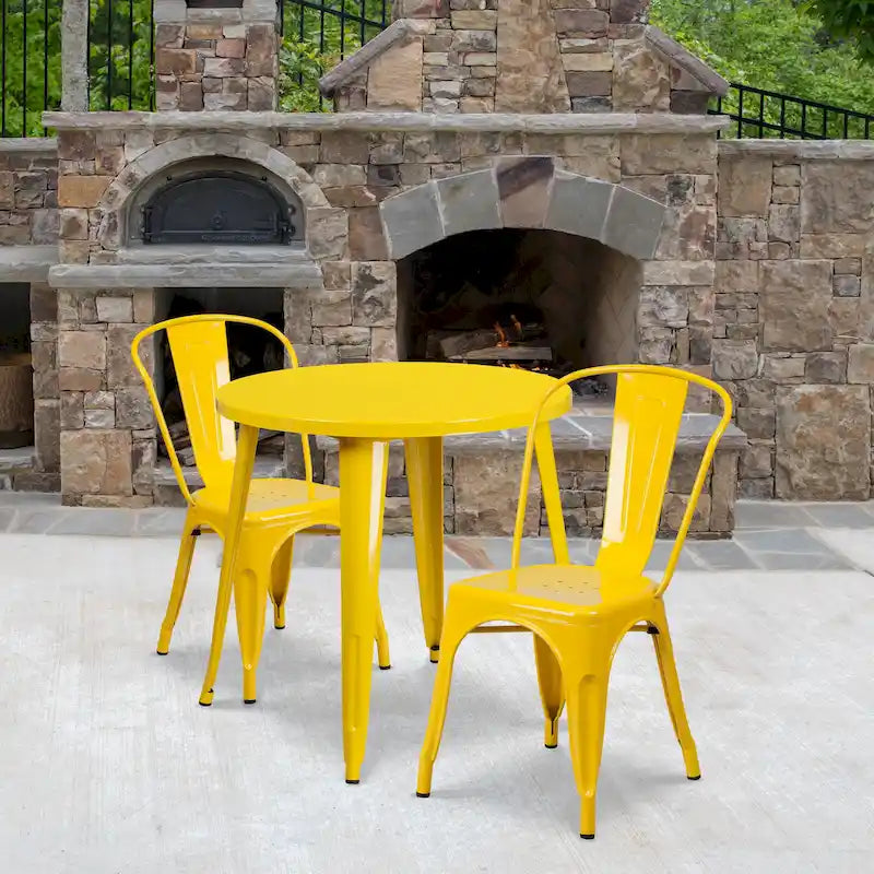 Ensemble bistrot 2 personnes en métal (1 table ronde et 2 chaises) – Noir / Bleu / Vert / Orange / Rouge / Argent / Blanc / Jaune – Intérieur/Extérieur