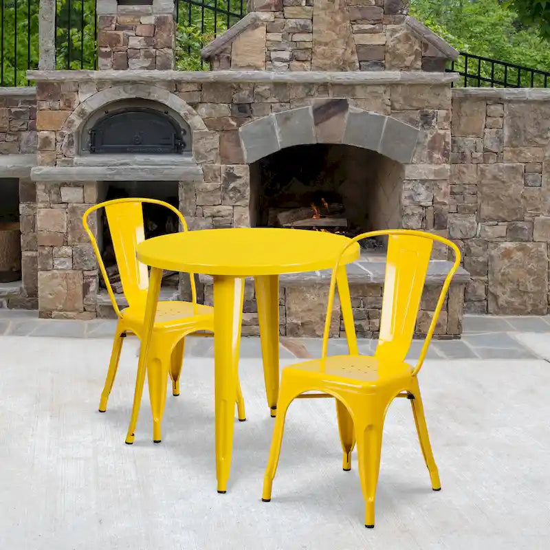Ensemble bistrot 2 personnes en métal (1 table ronde et 2 chaises) – Noir / Bleu / Vert / Orange / Rouge / Argent / Blanc / Jaune – Intérieur/Extérieur