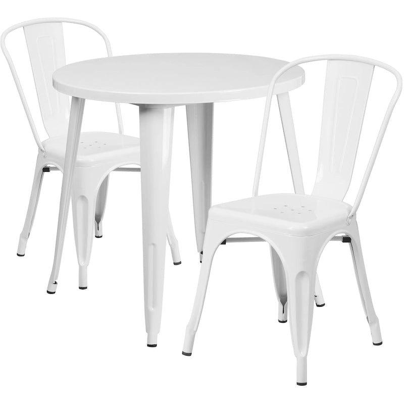 Ensemble bistrot 2 personnes en métal (1 table ronde et 2 chaises) – Noir / Bleu / Vert / Orange / Rouge / Argent / Blanc / Jaune – Intérieur/Extérieur