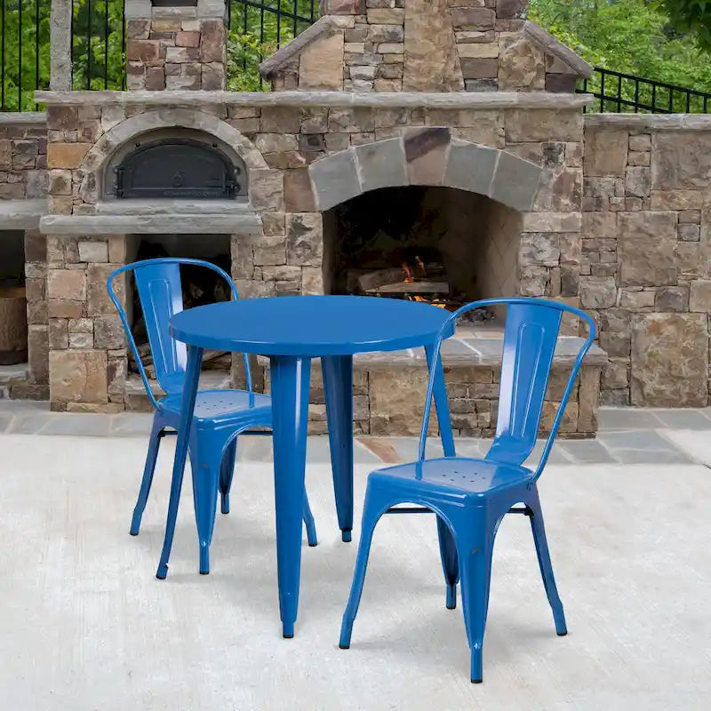 Ensemble bistrot 2 personnes en métal (1 table ronde et 2 chaises) – Noir / Bleu / Vert / Orange / Rouge / Argent / Blanc / Jaune – Intérieur/Extérieur