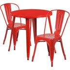 Ensemble bistrot 2 personnes en métal (1 table ronde et 2 chaises) – Noir / Bleu / Vert / Orange / Rouge / Argent / Blanc / Jaune – Intérieur/Extérieur
