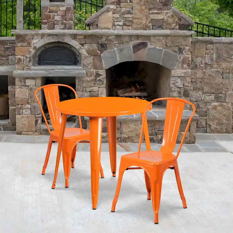 Ensemble bistrot 2 personnes en métal (1 table ronde et 2 chaises) – Noir / Bleu / Vert / Orange / Rouge / Argent / Blanc / Jaune – Intérieur/Extérieur