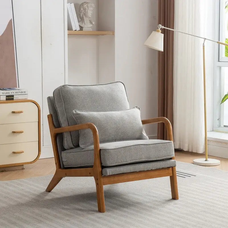 Fauteuil d'appoint avec coussin Boucle mi-siècle gris clair / blanc / orange / beige — Assise simple