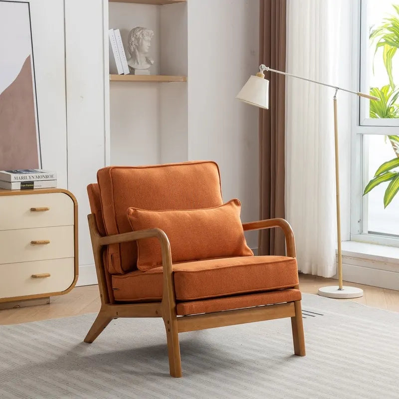 Fauteuil d'appoint avec coussin Boucle mi-siècle gris clair / blanc / orange / beige — Assise simple