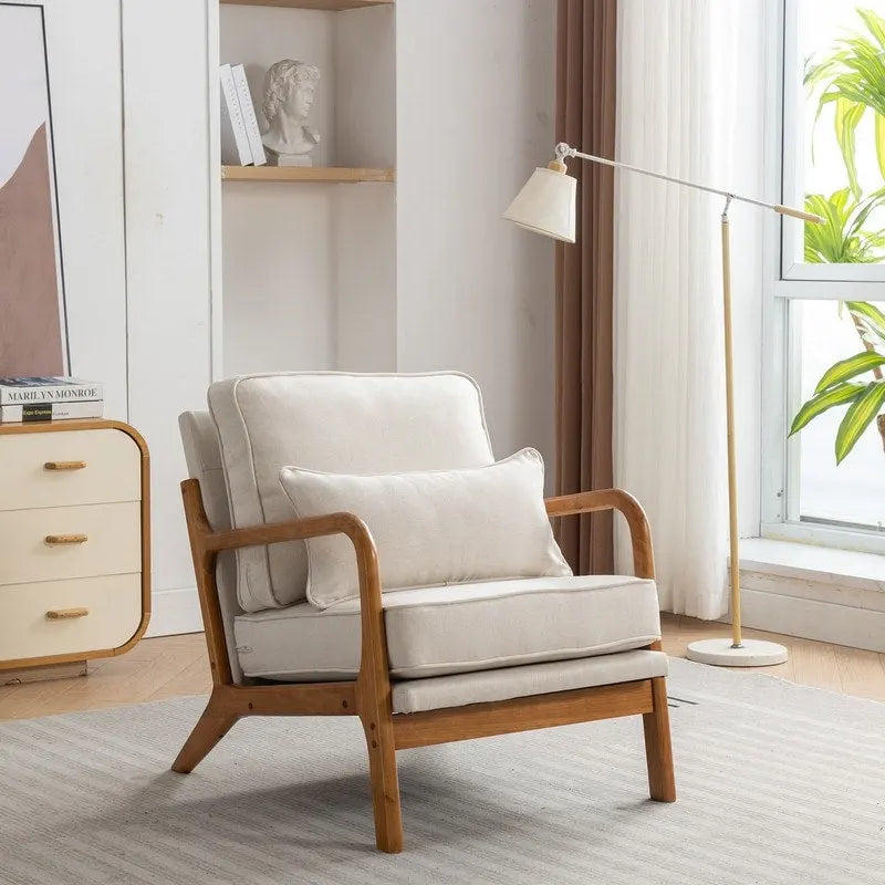 Fauteuil d'appoint avec coussin Boucle mi-siècle gris clair / blanc / orange / beige — Assise simple
