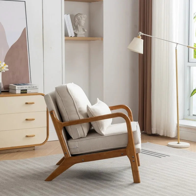 Fauteuil d'appoint avec coussin Boucle mi-siècle gris clair / blanc / orange / beige — Assise simple