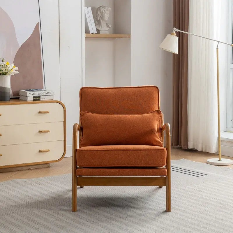 Fauteuil d'appoint avec coussin Boucle mi-siècle gris clair / blanc / orange / beige — Assise simple