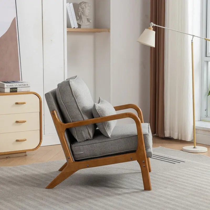 Fauteuil d'appoint avec coussin Boucle mi-siècle gris clair / blanc / orange / beige — Assise simple