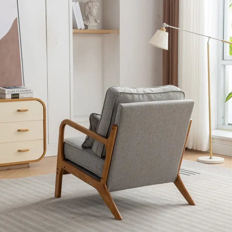 Fauteuil d'appoint avec coussin Boucle mi-siècle gris clair / blanc / orange / beige — Assise simple