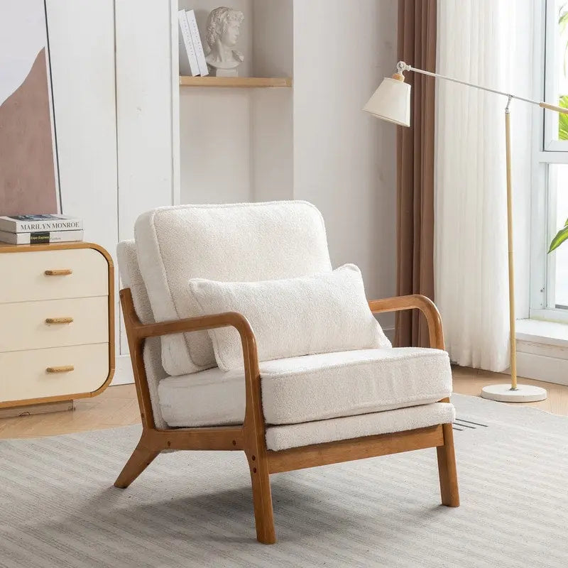 Fauteuil d'appoint avec coussin Boucle mi-siècle gris clair / blanc / orange / beige — Assise simple