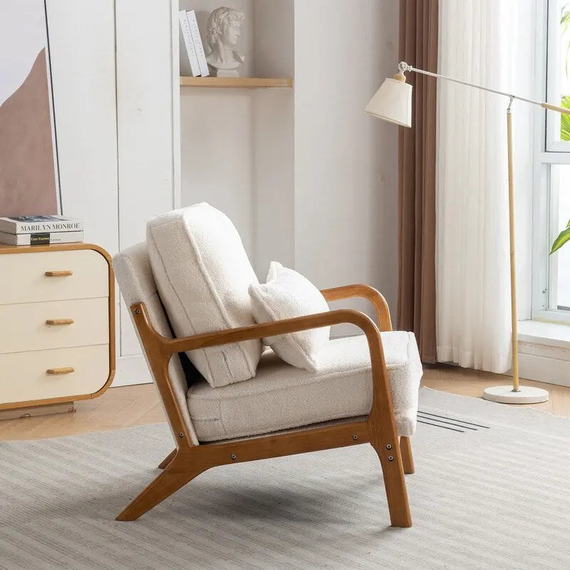 Fauteuil d'appoint avec coussin Boucle mi-siècle gris clair / blanc / orange / beige — Assise simple