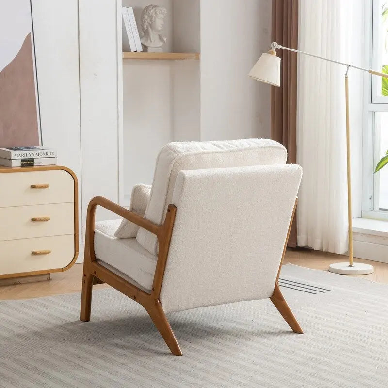 Fauteuil d'appoint avec coussin Boucle mi-siècle gris clair / blanc / orange / beige — Assise simple