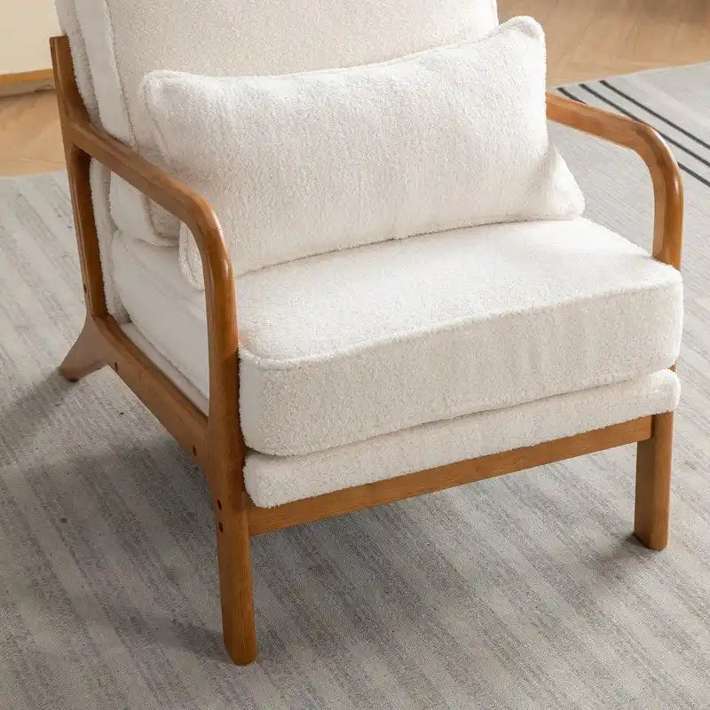 Fauteuil d'appoint avec coussin Boucle mi-siècle gris clair / blanc / orange / beige — Assise simple