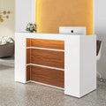 Bureau d'accueil LED 1 personne en noyer blanc/noir de 160 cm avec panneau d'intimité