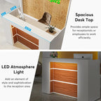 Bureau d'accueil LED 1 personne en noyer blanc/noir de 160 cm avec panneau d'intimité