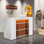 Bureau d'accueil LED 1 personne en noyer blanc/noir de 160 cm avec panneau d'intimité