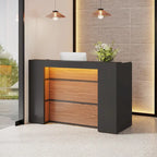 Bureau d'accueil LED 1 personne en noyer blanc/noir de 160 cm avec panneau d'intimité