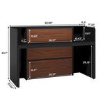 Bureau d'accueil LED 1 personne en noyer blanc/noir de 160 cm avec panneau d'intimité