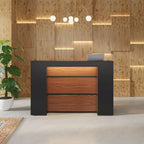Bureau d'accueil LED 1 personne en noyer blanc/noir de 160 cm avec panneau d'intimité