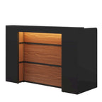 Bureau d'accueil LED 1 personne en noyer blanc/noir de 160 cm avec panneau d'intimité