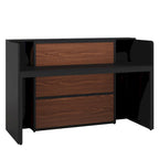 Bureau d'accueil LED 1 personne en noyer blanc/noir de 160 cm avec panneau d'intimité