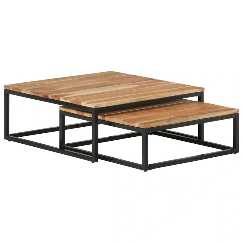 Tables basses gigognes en bois marron, lot de 2