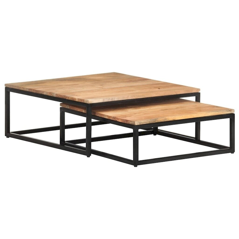 Tables basses gigognes en bois marron, lot de 2