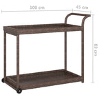 vidaXL Chariot de Bar d'Extérieur 2 Niveaux Desserte Roulante Chariot de Service en Rotin PE - 100 x 45 x 83 cm