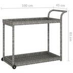 vidaXL Chariot de Bar d'Extérieur 2 Niveaux Desserte Roulante Chariot de Service en Rotin PE - 100 x 45 x 83 cm