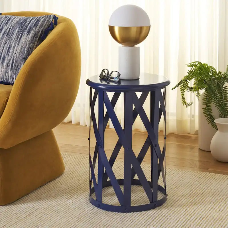 Tabouret d'appoint en fer à motif treillis marine/gris – 1 place