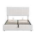 Lit plateforme blanc capitonné avec rangement hydraulique – Taille complète, pour 2 personnes