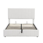 Lit plateforme blanc capitonné avec rangement hydraulique – Taille complète, pour 2 personnes