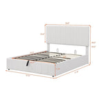 Lit plateforme blanc capitonné avec rangement hydraulique – Taille complète, pour 2 personnes