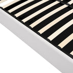 Lit plateforme blanc capitonné avec rangement hydraulique – Taille complète, pour 2 personnes