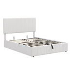 Lit plateforme blanc capitonné avec rangement hydraulique – Taille complète, pour 2 personnes