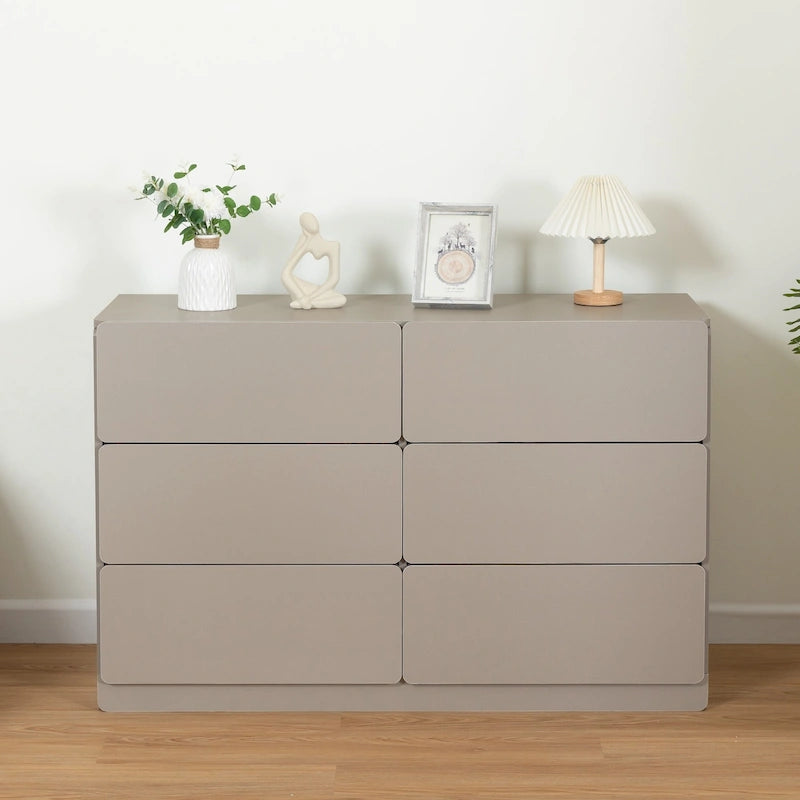 Commode sans poignée à 6 tiroirs, gris clair / gris foncé / marron, style moderne, usage unique