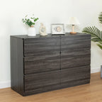 Commode sans poignée à 6 tiroirs, gris clair / gris foncé / marron, style moderne, usage unique