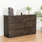 Commode sans poignée à 6 tiroirs, gris clair / gris foncé / marron, style moderne, usage unique