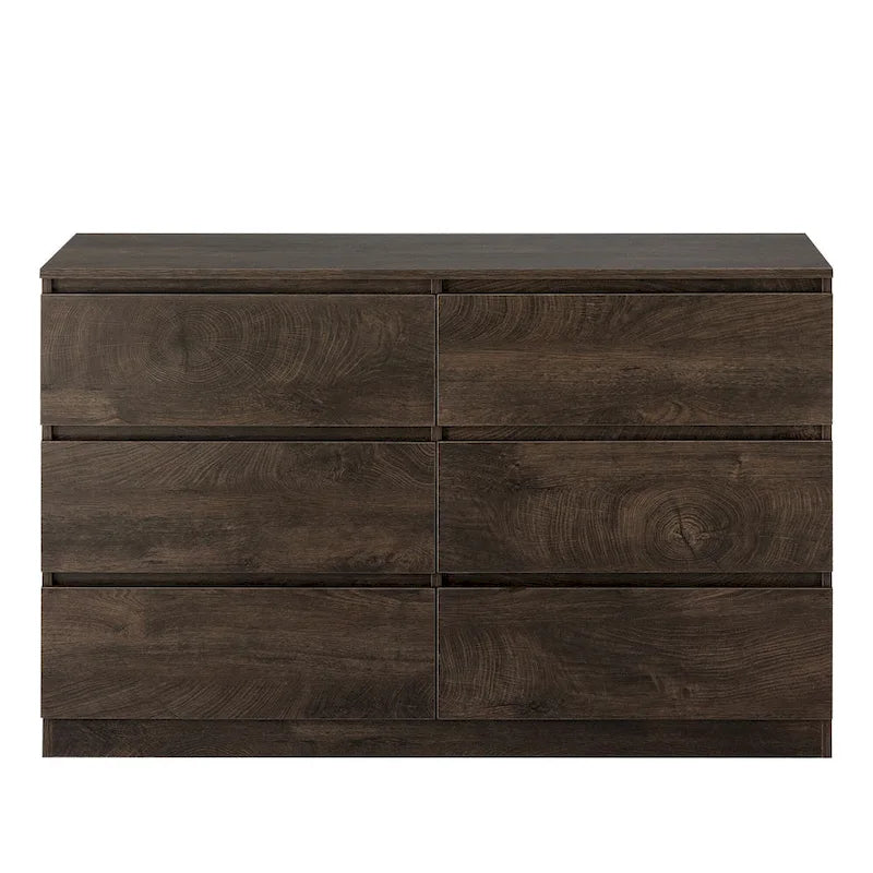Commode sans poignée à 6 tiroirs, gris clair / gris foncé / marron, style moderne, usage unique