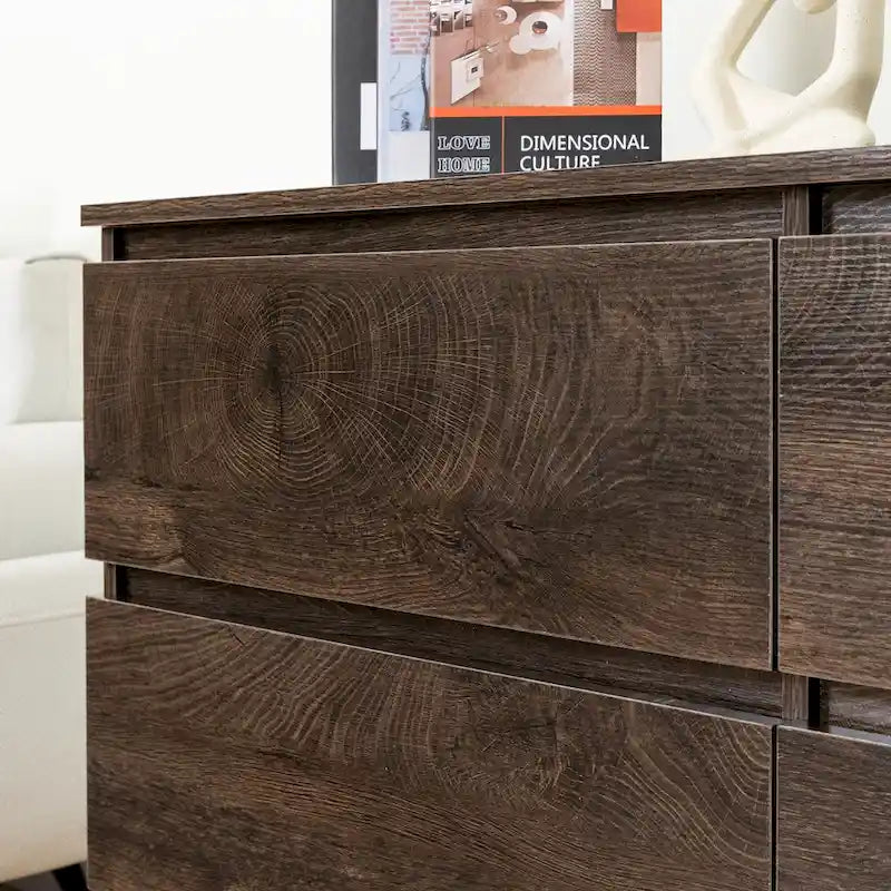 Commode sans poignée à 6 tiroirs, gris clair / gris foncé / marron, style moderne, usage unique