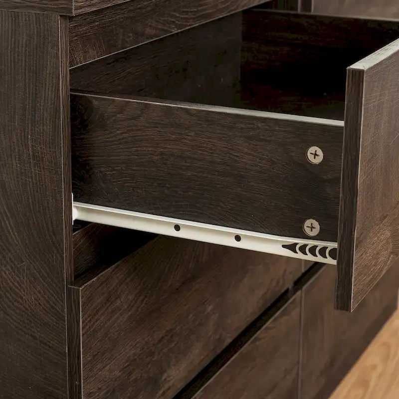 Commode sans poignée à 6 tiroirs, gris clair / gris foncé / marron, style moderne, usage unique
