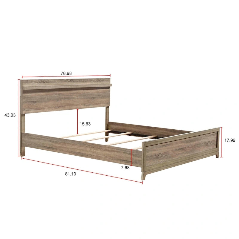 Chambre à coucher 3 pièces – Panneau brun clair – Grand lit / Très grand lit
