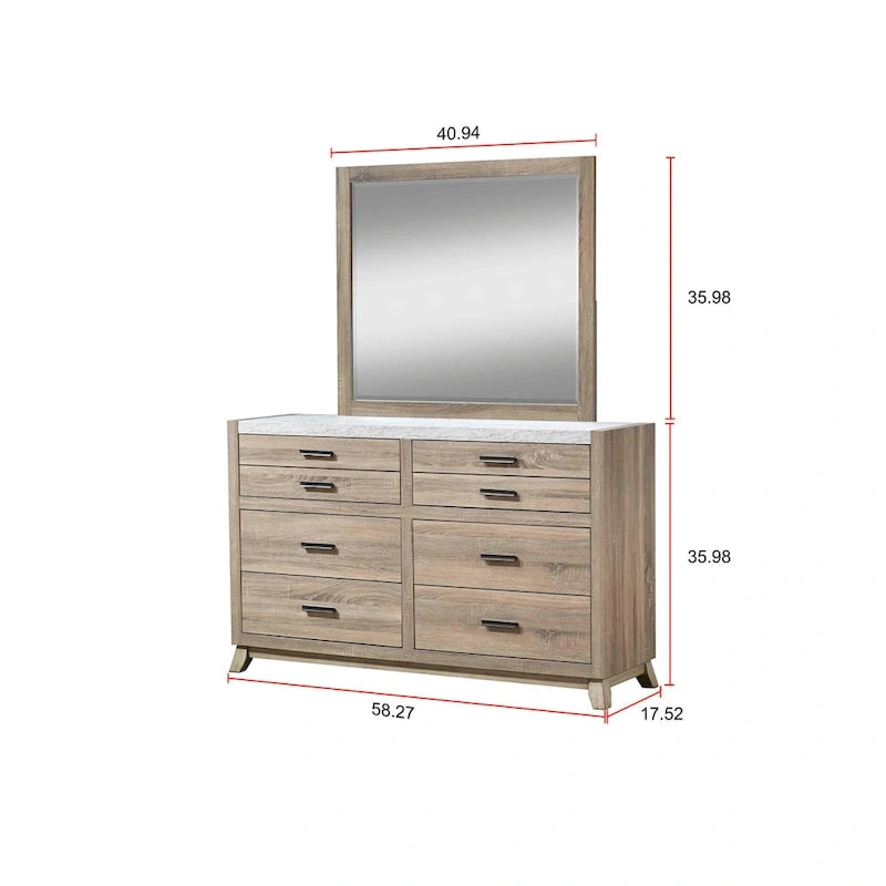 Chambre à coucher 3 pièces – Panneau brun clair – Grand lit / Très grand lit