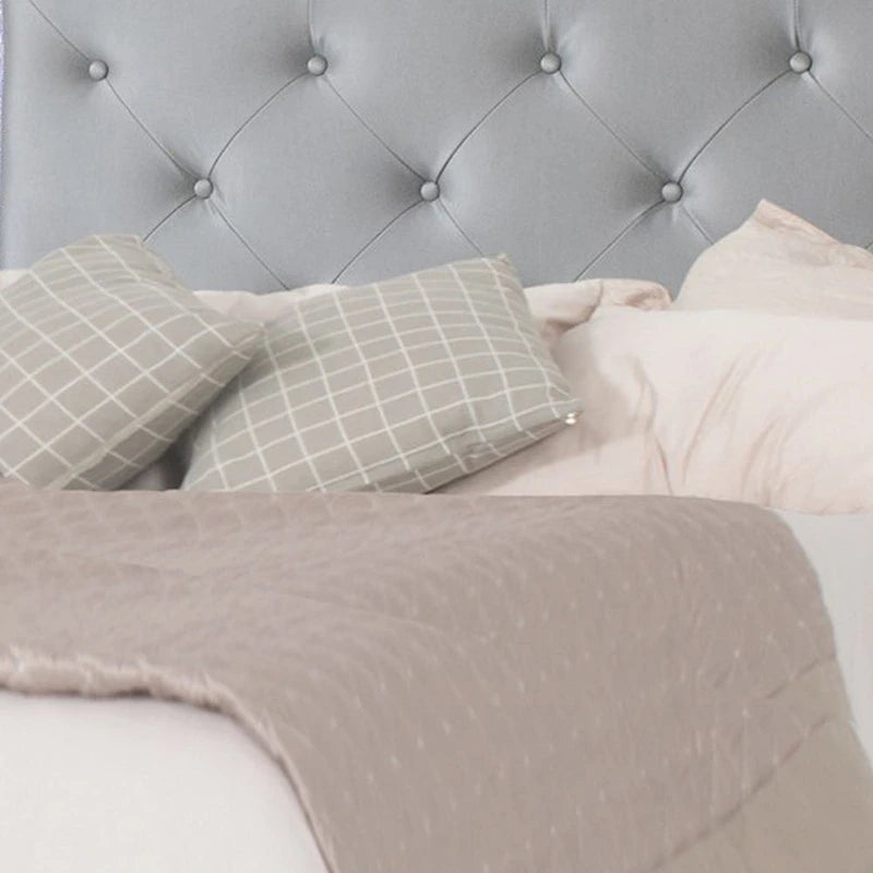 Lit King Size - Gris, tête de lit capitonnée avec LED, Pour 2