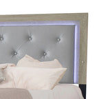 Lit King Size - Gris, tête de lit capitonnée avec LED, Pour 2