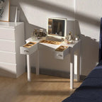 Coiffeuse grise/blanche avec miroir rabattable et lumières LED – 1 personne